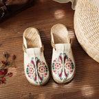 Women Casual Linen Handmade Mules Flat Slippers Retro Vegan Summer Canvas Comfortable Espadrille New Women Shoes Slides Flat Summer Style Handmade Retro Slippers Stevvex