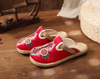 Women Casual Linen Handmade Mules Flat Slippers Retro Vegan Summer Canvas Comfortable Espadrille New Women Shoes Slides Flat Summer Style Handmade Retro Slippers Stevvex