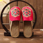 Women Casual Linen Handmade Mules Flat Slippers Retro Vegan Summer Canvas Comfortable Espadrille New Women Shoes Slides Flat Summer Style Handmade Retro Slippers Stevvex