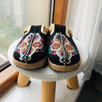 Women Casual Linen Handmade Mules Flat Slippers Retro Vegan Summer Canvas Comfortable Espadrille New Women Shoes Slides Flat Summer Style Handmade Retro Slippers Stevvex