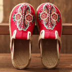 Women Casual Linen Handmade Mules Flat Slippers Retro Vegan Summer Canvas Comfortable Espadrille New Women Shoes Slides Flat Summer Style Handmade Retro Slippers Stevvex