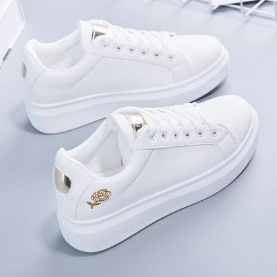 Women Casual New Spring Sneakers Fashion Embroidered White Sneakers Breathable Flower Lace-Up Leather Casual Sports Flat Low Top Sneaker Stevvex
