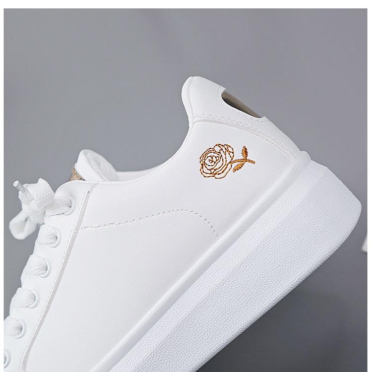 Women Casual New Spring Sneakers Fashion Embroidered White Sneakers Breathable Flower Lace-Up Leather Casual Sports Flat Low Top Sneaker Stevvex