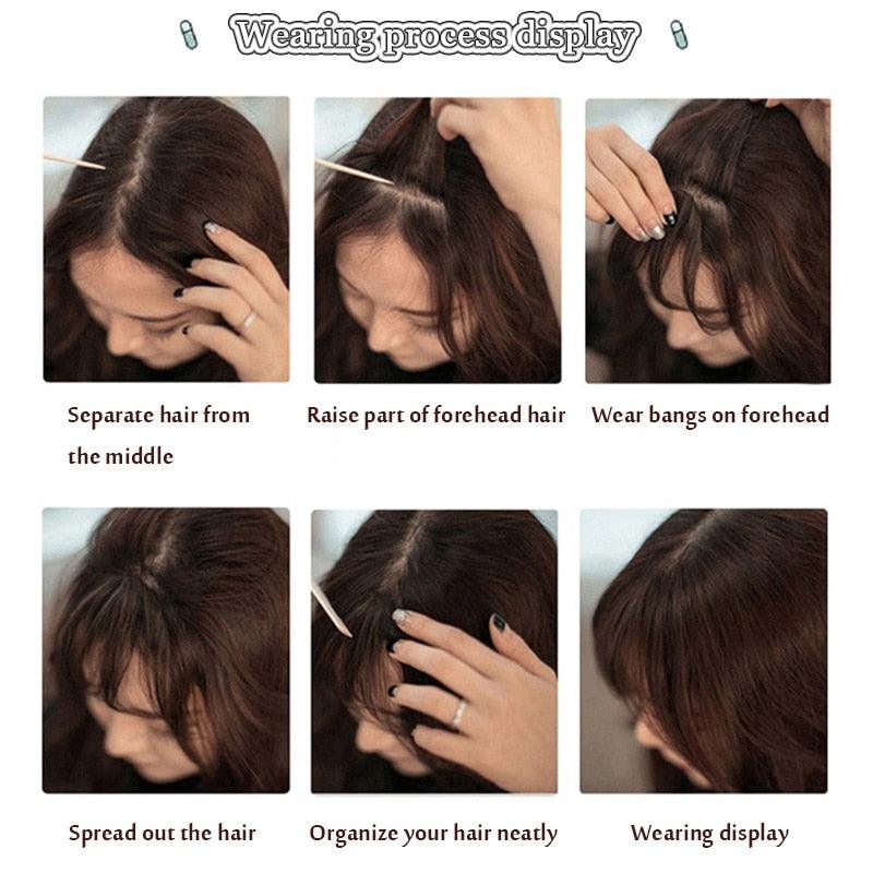 Women Clip In Hair Bangs Hairpiece Synthetic Fake Hair Piece Clip In Hair Extensions Front Natural Flat Neat Fringe Bangs With Temples For Women One Piece Hairpiece Stevvex
