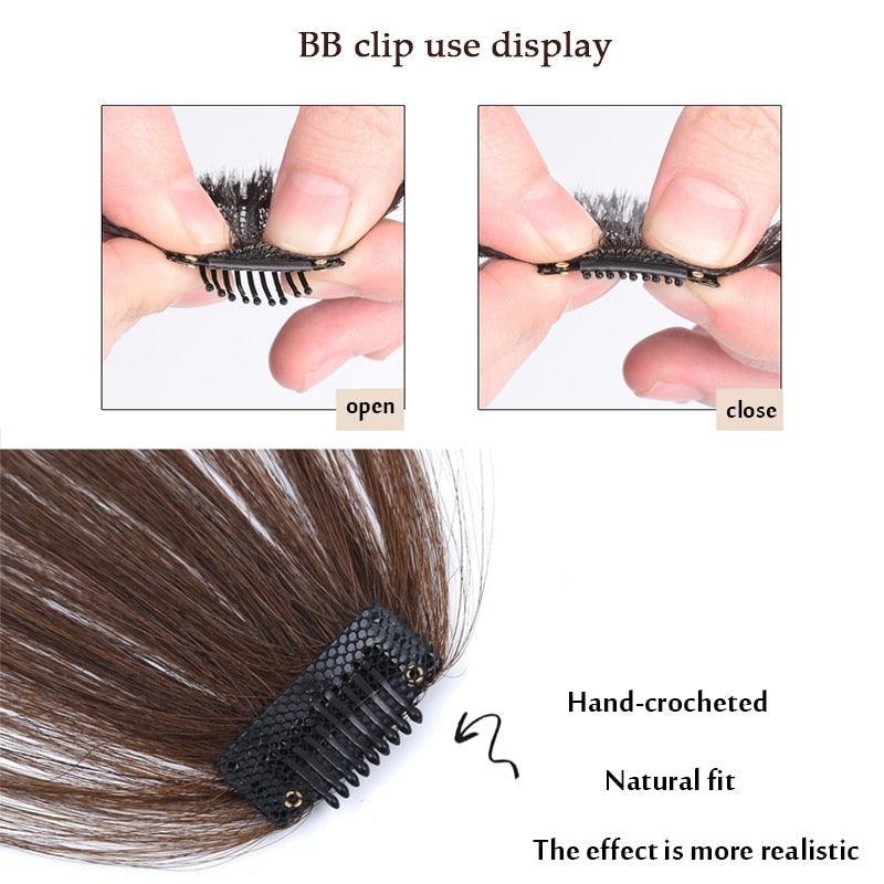 Women Clip In Hair Bangs Hairpiece Synthetic Fake Hair Piece Clip In Hair Extensions Front Natural Flat Neat Fringe Bangs With Temples For Women One Piece Hairpiece Stevvex