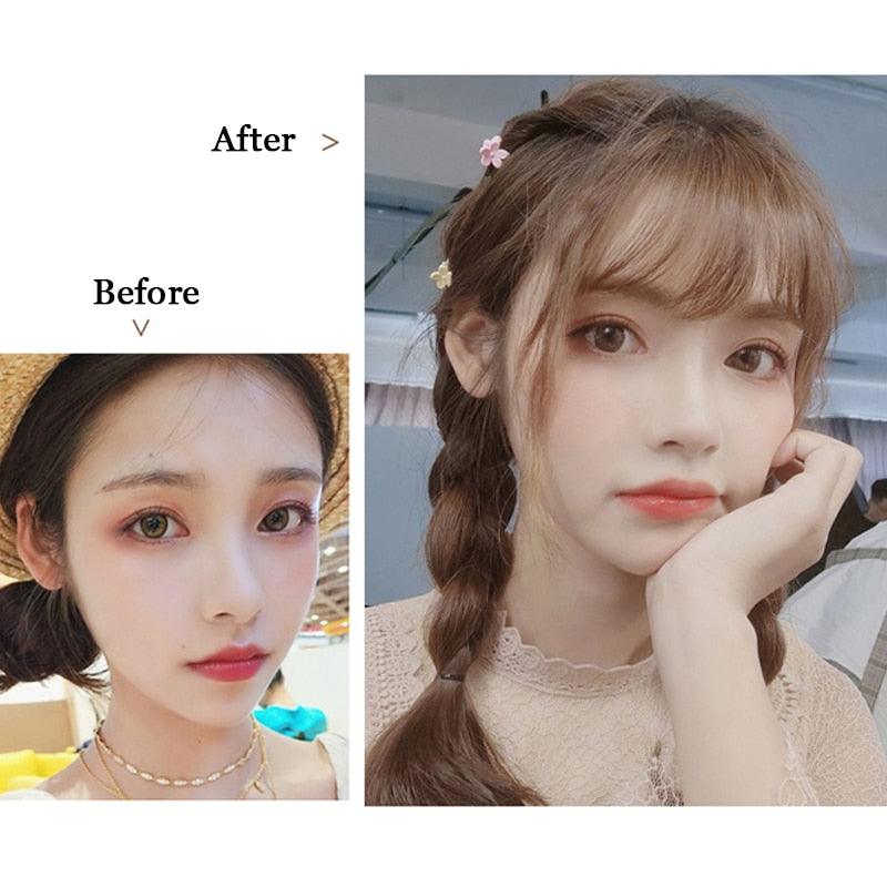 Women Clip In Hair Bangs Hairpiece Synthetic Fake Hair Piece Clip In Hair Extensions Front Natural Flat Neat Fringe Bangs With Temples For Women One Piece Hairpiece Stevvex