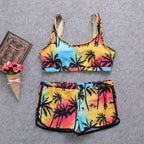Women Crop Top Swimsuit High Waist Shorts Floral Bikini Beach Swimwear Beachwear New  Women's Halter High Waist Bikini Two Piece Swimsuits Matching Soft Bathing Suits Stevvex