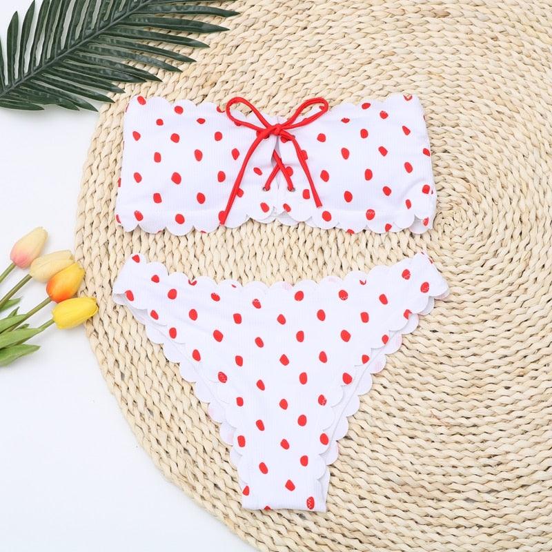Women Dot Bikini Women Two Piece Swimsuit Women's Bikini Set Swimsuit Micro Strapless 2 Piece Bathing Suit Tie Side Bikini Bottoms Push Up Swimwear Bathing Suit Beach Wear Swimming Suit Stevvex
