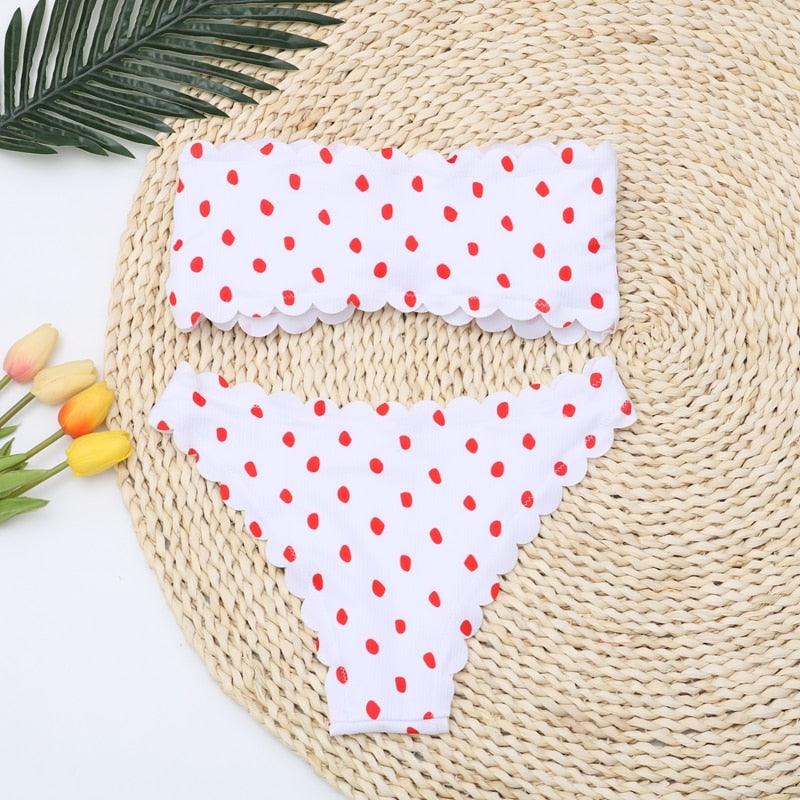 Women Dot Bikini Women Two Piece Swimsuit Women's Bikini Set Swimsuit Micro Strapless 2 Piece Bathing Suit Tie Side Bikini Bottoms Push Up Swimwear Bathing Suit Beach Wear Swimming Suit Stevvex