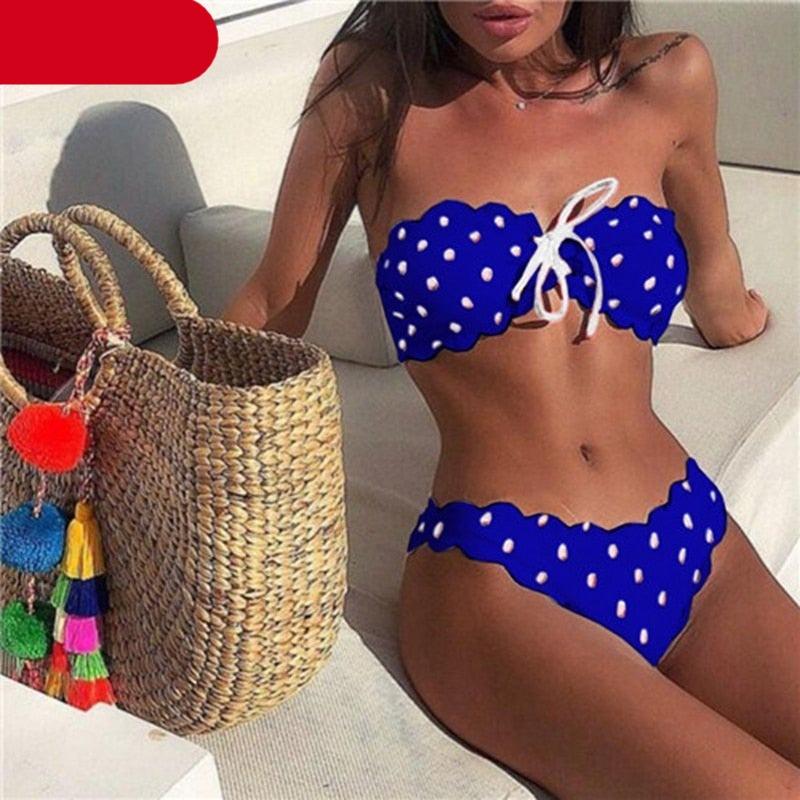 Women Dot Bikini Women Two Piece Swimsuit Women's Bikini Set Swimsuit Micro Strapless 2 Piece Bathing Suit Tie Side Bikini Bottoms Push Up Swimwear Bathing Suit Beach Wear Swimming Suit Stevvex
