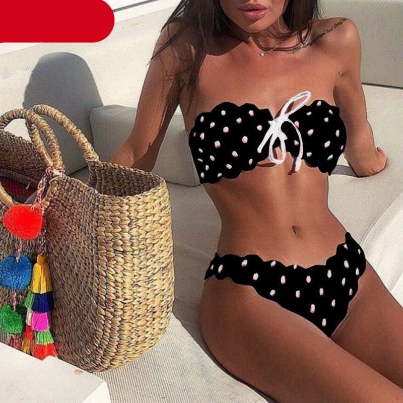Women Dot Bikini Women Two Piece Swimsuit Women's Bikini Set Swimsuit Micro Strapless 2 Piece Bathing Suit Tie Side Bikini Bottoms Push Up Swimwear Bathing Suit Beach Wear Swimming Suit Stevvex