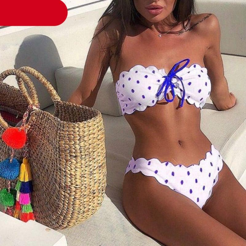 Women Dot Bikini Women Two Piece Swimsuit Women's Bikini Set Swimsuit Micro Strapless 2 Piece Bathing Suit Tie Side Bikini Bottoms Push Up Swimwear Bathing Suit Beach Wear Swimming Suit Stevvex