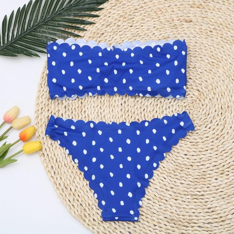 Women Dot Bikini Women Two Piece Swimsuit Women's Bikini Set Swimsuit Micro Strapless 2 Piece Bathing Suit Tie Side Bikini Bottoms Push Up Swimwear Bathing Suit Beach Wear Swimming Suit Stevvex