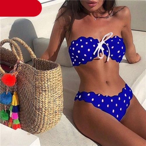 Women Dot Bikini Women Two Piece Swimsuit Women's Bikini Set Swimsuit Micro Strapless 2 Piece Bathing Suit Tie Side Bikini Bottoms Push Up Swimwear Bathing Suit Beach Wear Swimming Suit Stevvex