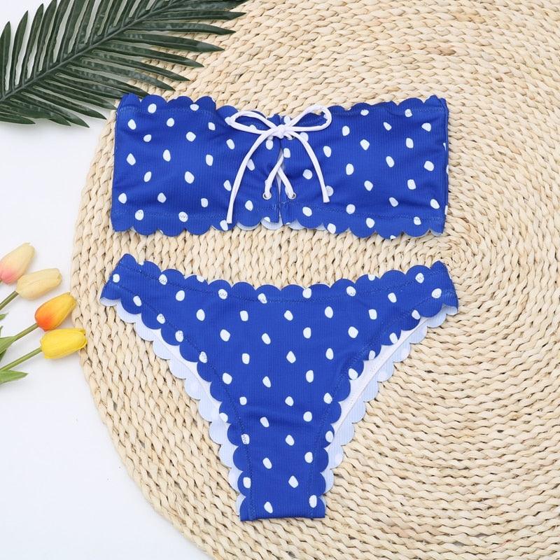 Women Dot Bikini Women Two Piece Swimsuit Women's Bikini Set Swimsuit Micro Strapless 2 Piece Bathing Suit Tie Side Bikini Bottoms Push Up Swimwear Bathing Suit Beach Wear Swimming Suit Stevvex