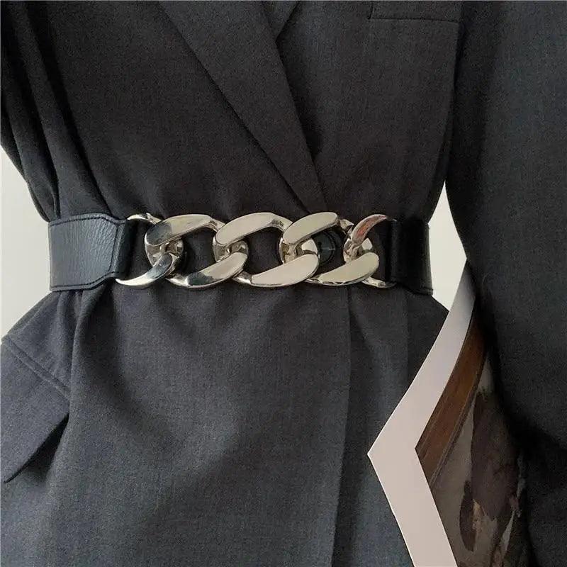 Women Elegant Elastic Stretch Wide Dress Belt  Big Chain Waistbands For Women Luxury Party Belts For Dresses Stevvex