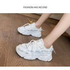 Women Fashion Sneakers Casual Leather Sports Shoes Sneakers Comfortable Walking Footwear Fashion New Lightweight Casual Thick Sneakers Stevvex