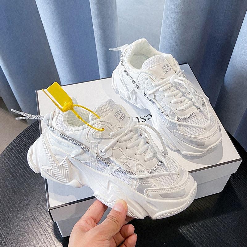 Women Fashion Sneakers Casual Leather Sports Shoes Sneakers Comfortable Walking Footwear Fashion New Lightweight Casual Thick Sneakers Stevvex