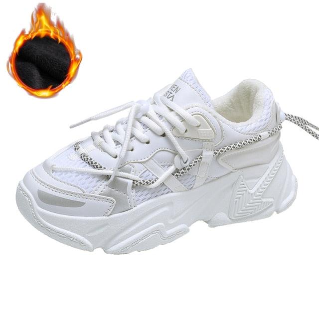 Women Fashion Sneakers Casual Leather Sports Shoes Sneakers Comfortable Walking Footwear Fashion New Lightweight Casual Thick Sneakers Stevvex