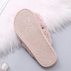 Women Fashion Warm Fluffy Slippers Cozy Faux Fur Cross Indoor Floor Slides Flat Soft Furry Flip Flops Cross Band Soft Plush Cozy House Shoes Furry Open Toe Indoor Outdoor Slip On Warm Breathable Anti-Skid Sole Stevvex