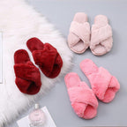 Women Fashion Warm Fluffy Slippers Cozy Faux Fur Cross Indoor Floor Slides Flat Soft Furry Flip Flops Cross Band Soft Plush Cozy House Shoes Furry Open Toe Indoor Outdoor Slip On Warm Breathable Anti-Skid Sole Stevvex