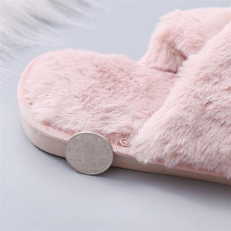 Women Fashion Warm Fluffy Slippers Cozy Faux Fur Cross Indoor Floor Slides Flat Soft Furry Flip Flops Cross Band Soft Plush Cozy House Shoes Furry Open Toe Indoor Outdoor Slip On Warm Breathable Anti-Skid Sole Stevvex