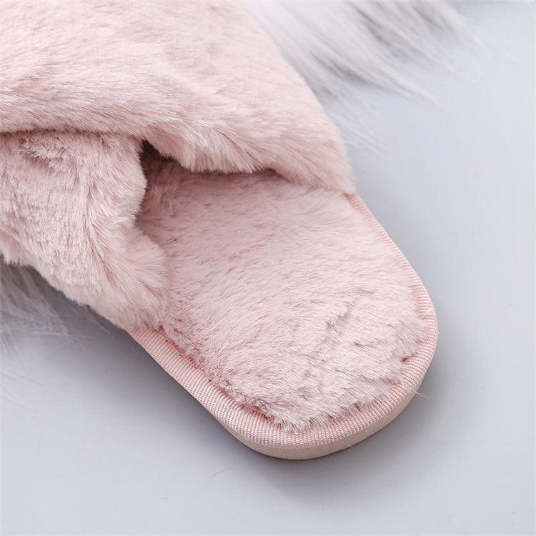 Women Fashion Warm Fluffy Slippers Cozy Faux Fur Cross Indoor Floor Slides Flat Soft Furry Flip Flops Cross Band Soft Plush Cozy House Shoes Furry Open Toe Indoor Outdoor Slip On Warm Breathable Anti-Skid Sole Stevvex