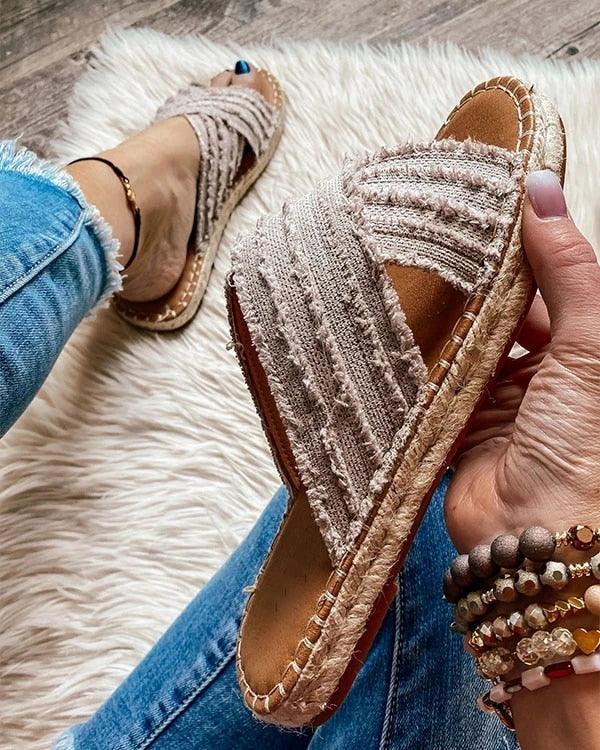 Women Flat Flip Flops New Open Toe Summer Beach Shoes Casual Slides Cross Design Sandals Knotted Flat Footbed Sandals For Ladies Open Toe Casual Summer Slide Sandals Stevvex