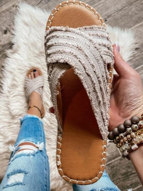 Women Flat Flip Flops New Open Toe Summer Beach Shoes Casual Slides Cross Design Sandals Knotted Flat Footbed Sandals For Ladies Open Toe Casual Summer Slide Sandals Stevvex