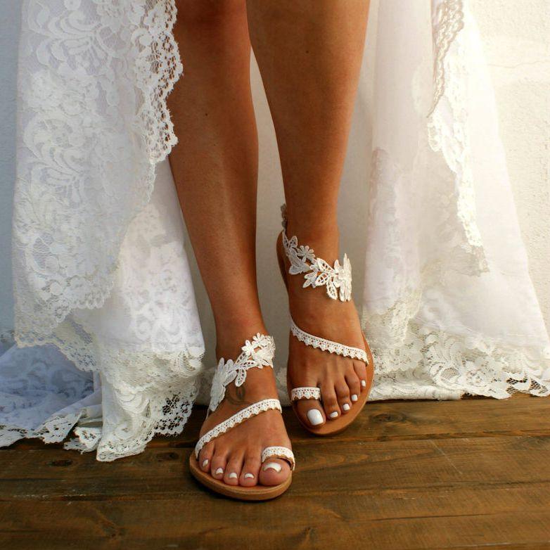 Women Flat Shoes Summer Bohemian Sandal Lace Straps Floral Style Sandal White Beach Shoes Clip Toe Casual Lace Floral Beach Flip Flop Comfy Shoes Summer Elegant Toe Ring Sandals Stevvex