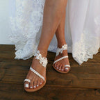 Women Flat Shoes Summer Bohemian Sandal Lace Straps Floral Style Sandal White Beach Shoes Clip Toe Casual Lace Floral Beach Flip Flop Comfy Shoes Summer Elegant Toe Ring Sandals Stevvex