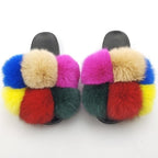 Women Fox Fur Slides Home Beautiful Flat Sandals Female Cute Fluffy House Woman Fur Fluffy Slippers Furry Slides Summer Sandals Open Toe Indoor Outdoor Comfortable Slides Sandals Stevvex