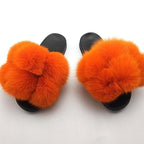 Women Fox Fur Slides Home Beautiful Flat Sandals Female Cute Fluffy House Woman Fur Fluffy Slippers Furry Slides Summer Sandals Open Toe Indoor Outdoor Comfortable Slides Sandals Stevvex