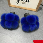 Women Fox Fur Slides Home Beautiful Flat Sandals Female Cute Fluffy House Woman Fur Fluffy Slippers Furry Slides Summer Sandals Open Toe Indoor Outdoor Comfortable Slides Sandals Stevvex