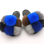 Women Fox Fur Slides Home Beautiful Flat Sandals Female Cute Fluffy House Woman Fur Fluffy Slippers Furry Slides Summer Sandals Open Toe Indoor Outdoor Comfortable Slides Sandals Stevvex