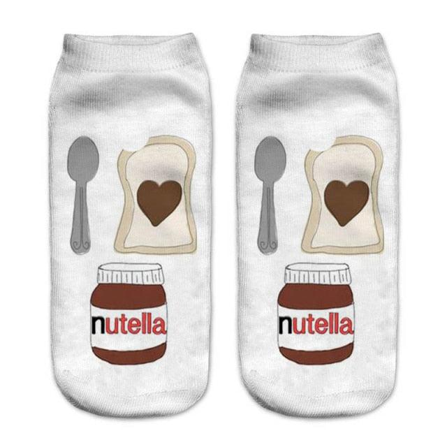 Women Funny Cute 3D Print Foods White Nutella Character Socks Unisex Happy Breathable Cotton Cartoon Donuts Biscuit Dessert Gift Socks For Men And Women Stevvex