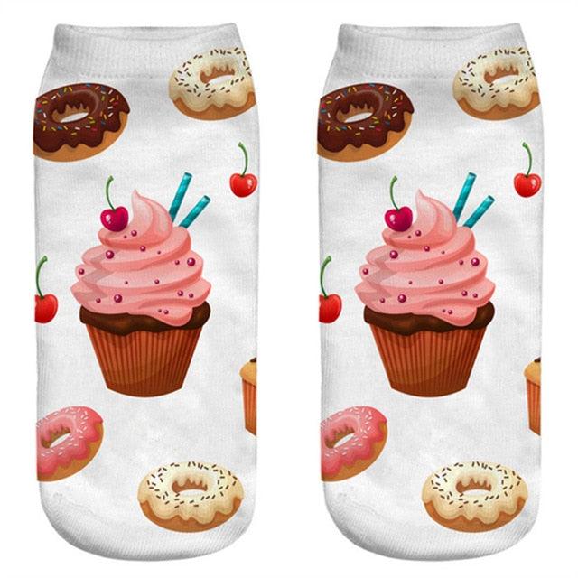 Women Funny Cute 3D Print Foods White Nutella Character Socks Unisex Happy Breathable Cotton Cartoon Donuts Biscuit Dessert Gift Socks For Men And Women Stevvex