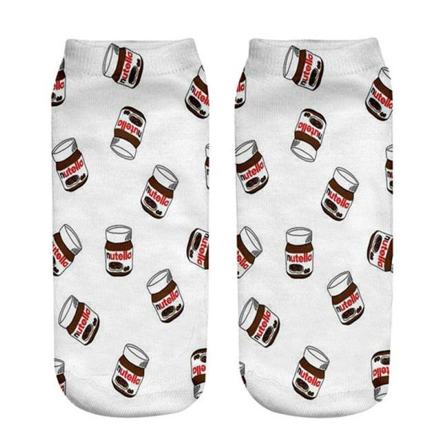 Women Funny Cute 3D Print Foods White Nutella Character Socks Unisex Happy Breathable Cotton Cartoon Donuts Biscuit Dessert Gift Socks For Men And Women Stevvex