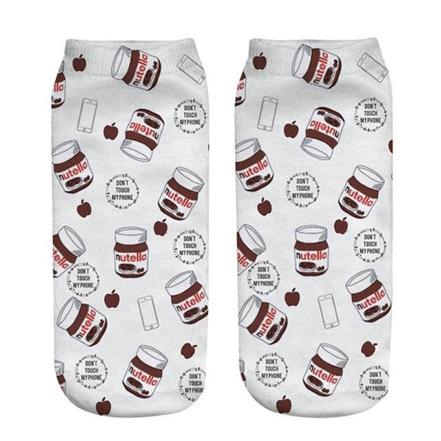 Women Funny Cute 3D Print Foods White Nutella Character Socks Unisex Happy Breathable Cotton Cartoon Donuts Biscuit Dessert Gift Socks For Men And Women Stevvex