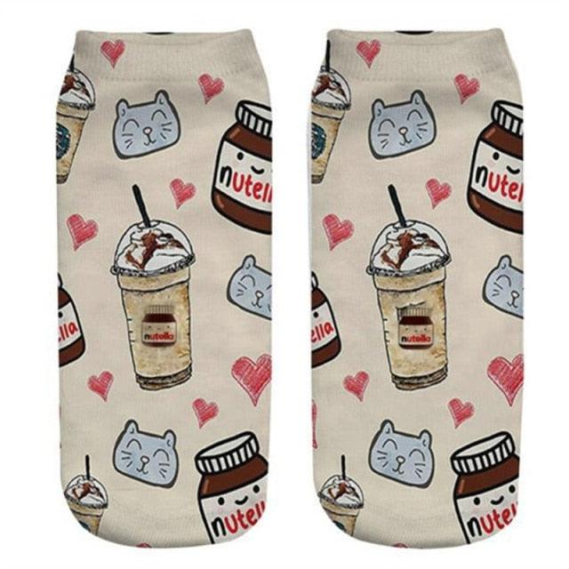 Women Funny Cute 3D Print Foods White Nutella Character Socks Unisex Happy Breathable Cotton Cartoon Donuts Biscuit Dessert Gift Socks For Men And Women Stevvex