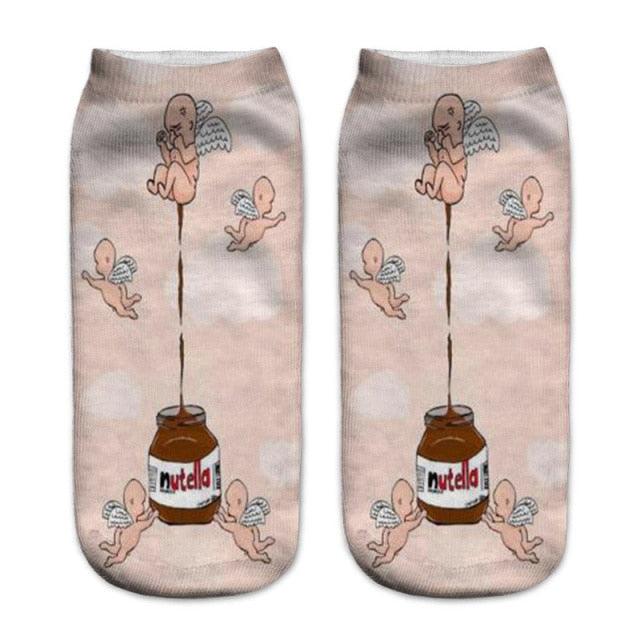 Women Funny Cute 3D Print Foods White Nutella Character Socks Unisex Happy Breathable Cotton Cartoon Donuts Biscuit Dessert Gift Socks For Men And Women Stevvex