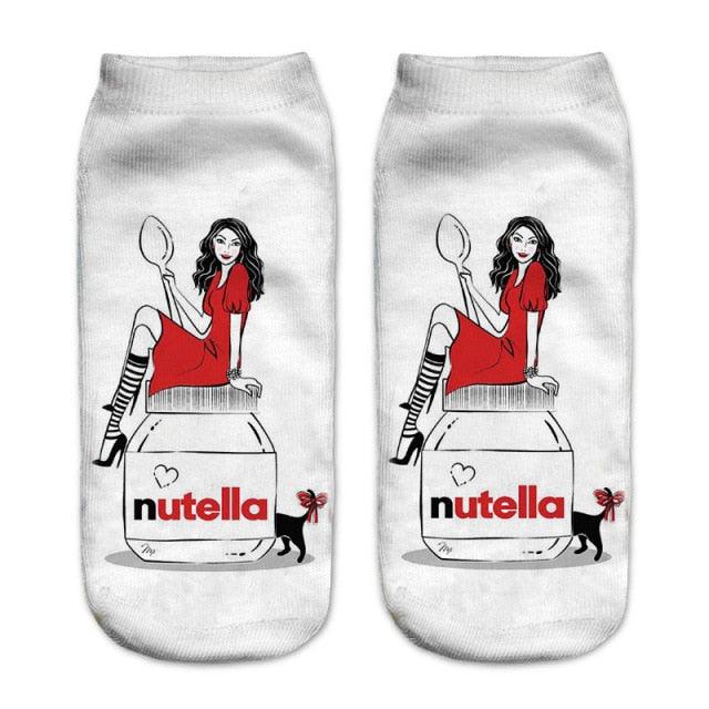 Women Funny Cute 3D Print Foods White Nutella Character Socks Unisex Happy Breathable Cotton Cartoon Donuts Biscuit Dessert Gift Socks For Men And Women Stevvex