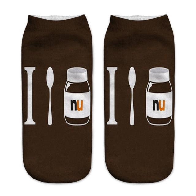 Women Funny Cute 3D Print Foods White Nutella Character Socks Unisex Happy Breathable Cotton Cartoon Donuts Biscuit Dessert Gift Socks For Men And Women Stevvex
