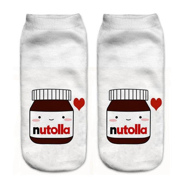 Women Funny Cute 3D Print Foods White Nutella Character Socks Unisex Happy Breathable Cotton Cartoon Donuts Biscuit Dessert Gift Socks For Men And Women Stevvex