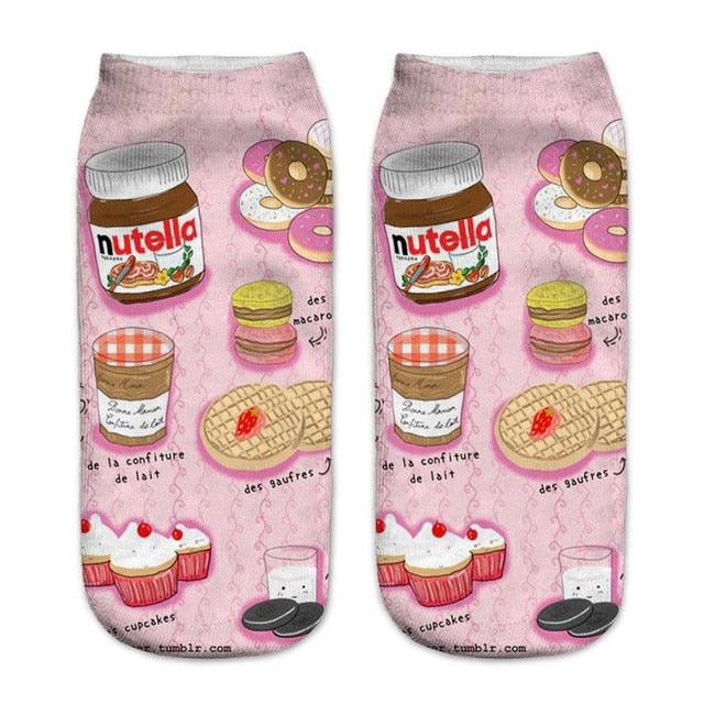 Women Funny Cute 3D Print Foods White Nutella Character Socks Unisex Happy Breathable Cotton Cartoon Donuts Biscuit Dessert Gift Socks For Men And Women Stevvex