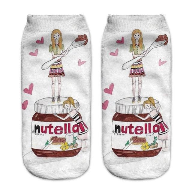 Women Funny Cute 3D Print Foods White Nutella Character Socks Unisex Happy Breathable Cotton Cartoon Donuts Biscuit Dessert Gift Socks For Men And Women Stevvex