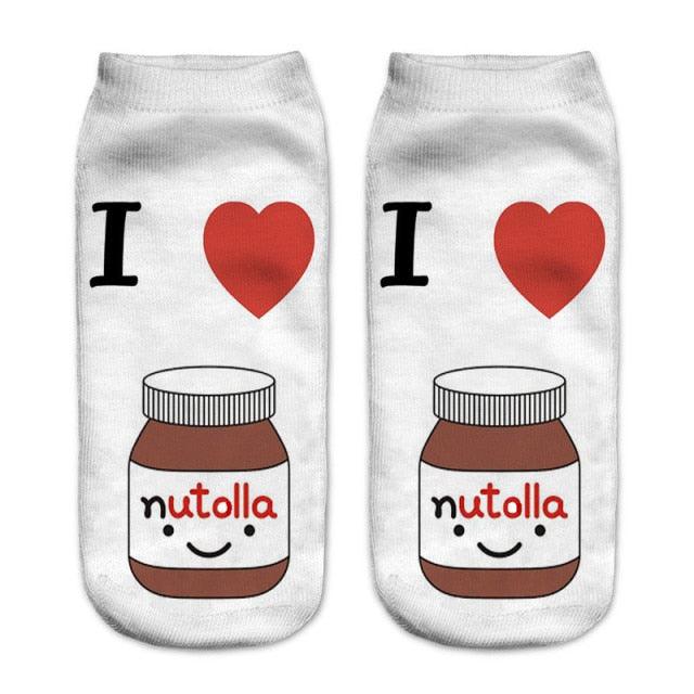 Women Funny Cute 3D Print Foods White Nutella Character Socks Unisex Happy Breathable Cotton Cartoon Donuts Biscuit Dessert Gift Socks For Men And Women Stevvex