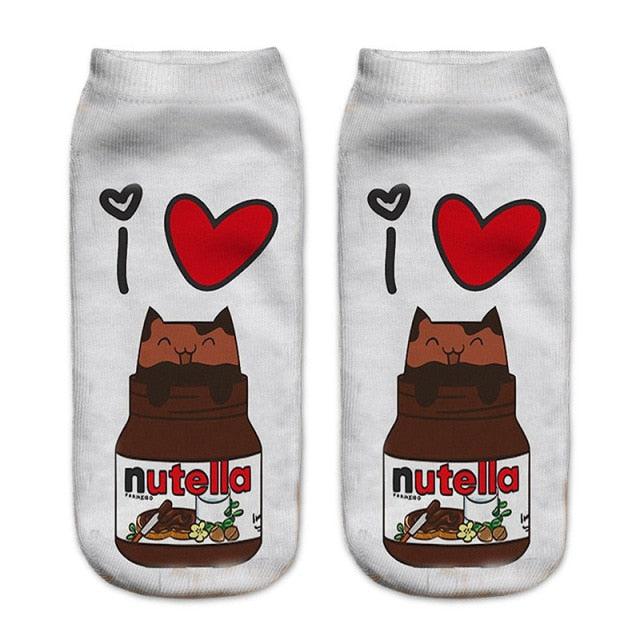 Women Funny Cute 3D Print Foods White Nutella Character Socks Unisex Happy Breathable Cotton Cartoon Donuts Biscuit Dessert Gift Socks For Men And Women Stevvex