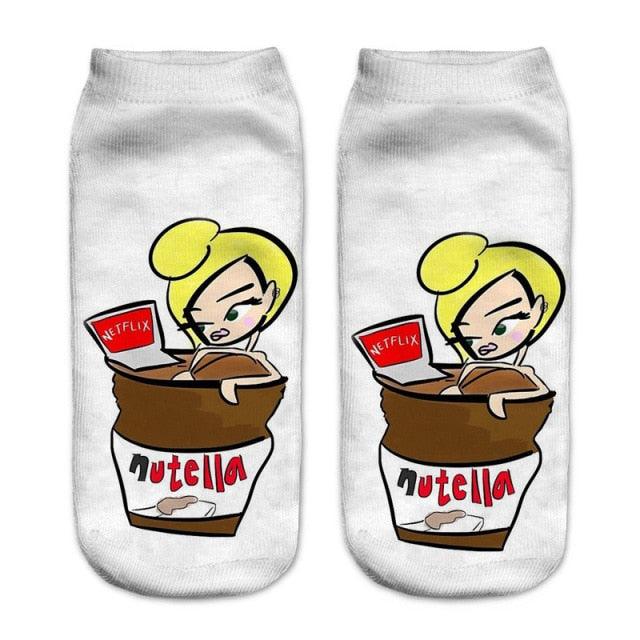 Women Funny Cute 3D Print Foods White Nutella Character Socks Unisex Happy Breathable Cotton Cartoon Donuts Biscuit Dessert Gift Socks For Men And Women Stevvex