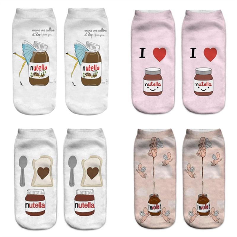 Women Funny Cute 3D Print Foods White Nutella Character Socks Unisex Happy Breathable Cotton Cartoon Donuts Biscuit Dessert Gift Socks For Men And Women Stevvex